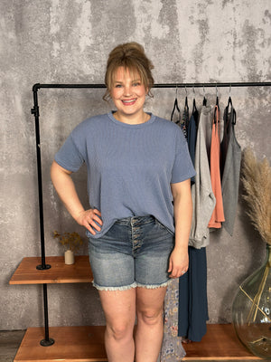 Shift Soft Ribbed Top - Light Denim RESTOCK