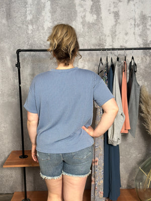 Shift Soft Ribbed Top - Light Denim RESTOCK