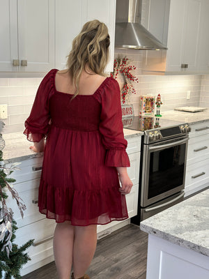 Merlot Sparkle Ruffle Detail Dress (Small - 2X)