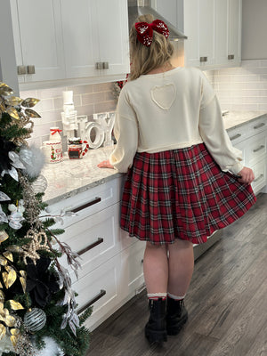 Cream sweatshirt Dress with Plaid Skirt