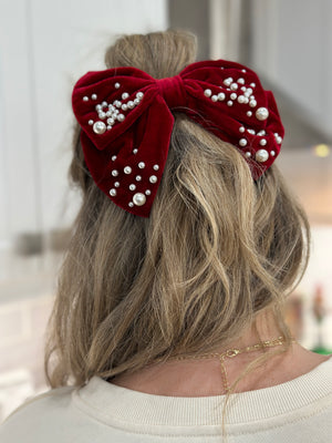 Velvet Pearl Bow Hair Clip - Multi Color