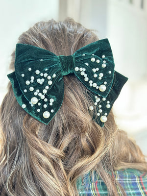 Velvet Pearl Bow Hair Clip - Multi Color