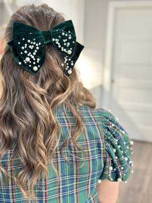 Velvet Pearl Bow Hair Clip - Multi Color