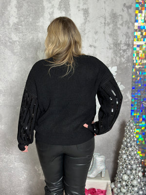 Black Glitter Vein Sweater (Small - 2X)