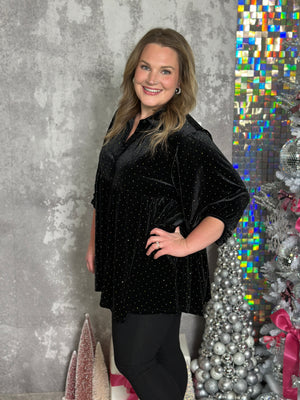 Black Velvet Tunic Top with Bling (Small - 2X)