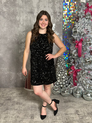 Black Sequin Dress with Back Bow (Small - 2X)