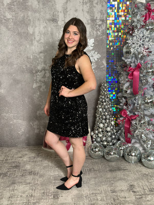 Black Sequin Dress with Back Bow (Small - 2X)