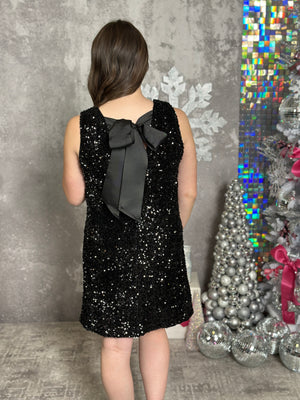 Black Sequin Dress with Back Bow (Small - 2X)