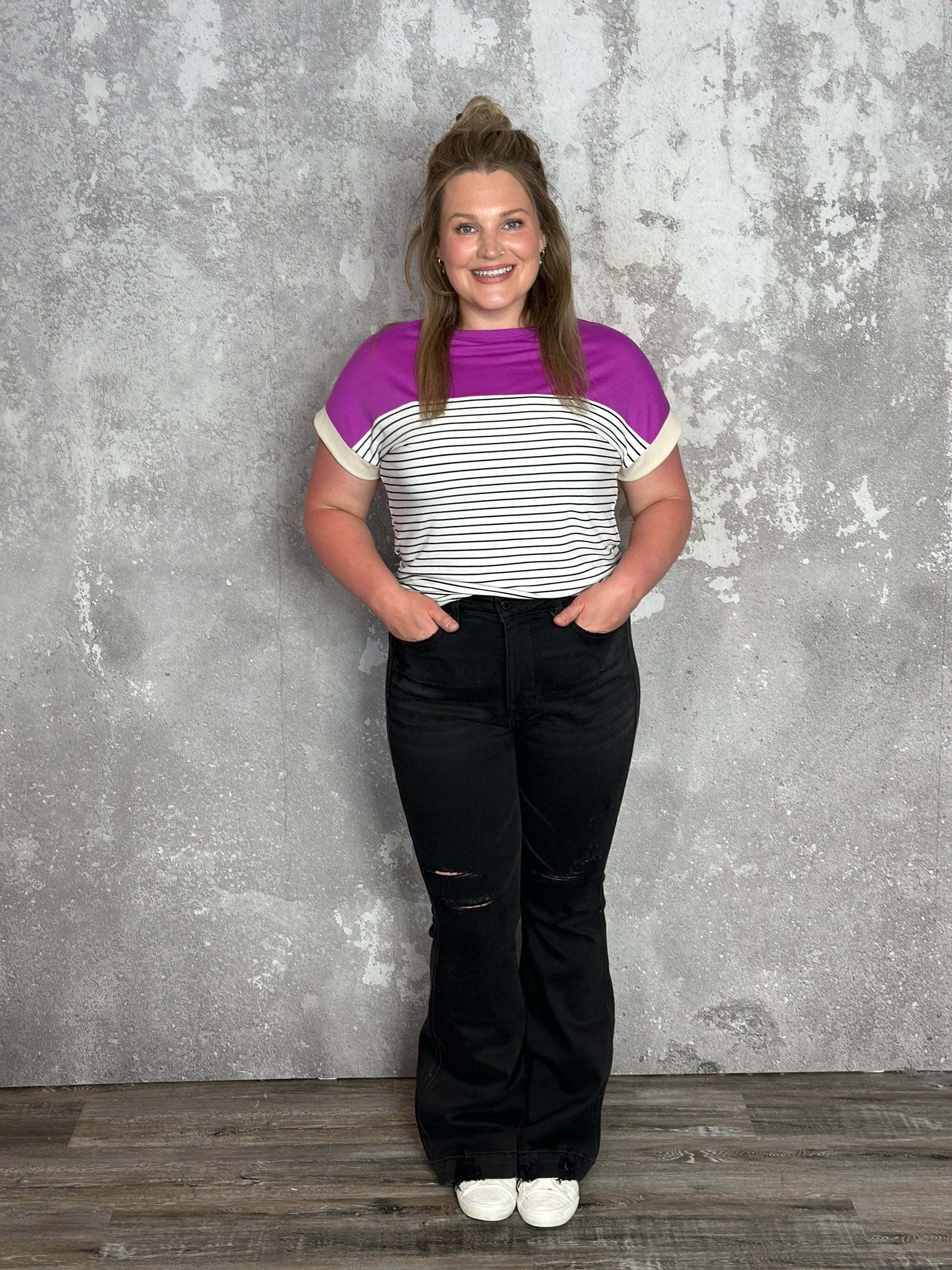 Magenta/Stripe Short Sleeve Top