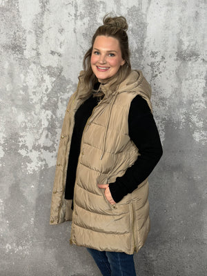 Long Puffer Vest - Taupe - BESTSELLER