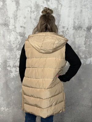 Long Puffer Vest - Taupe - BESTSELLER