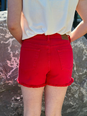 Garment Dyed Fray Hem Shorts - Red (S - 3X)  - FINAL SALE