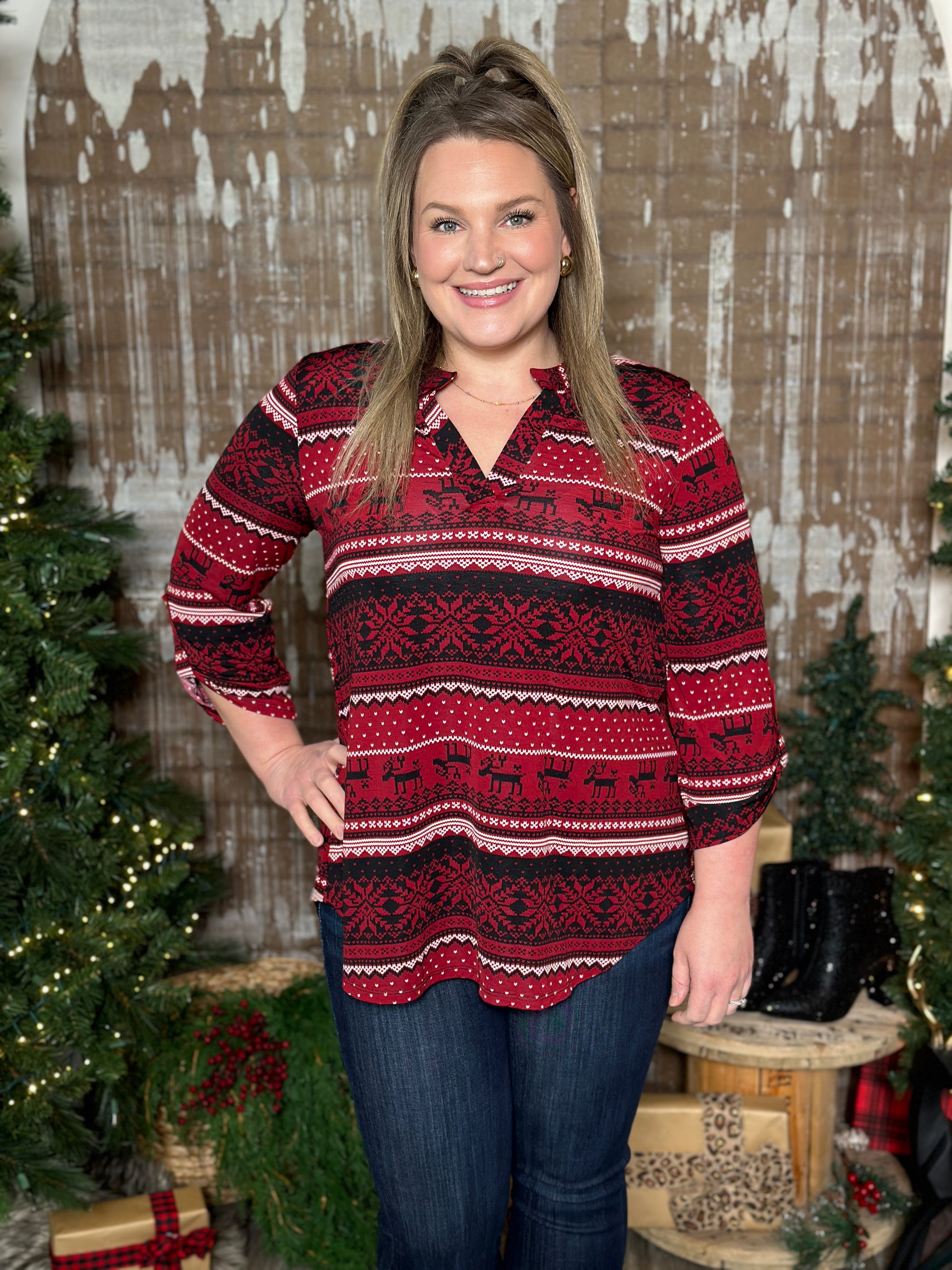 DOORCRASHER - The Wrinkle Free Lizzie Top - Traditional Christmas - FINAL SALE