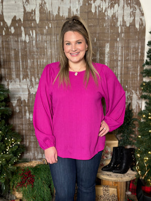 DOORCRASHER - Roundneck Crinkle Blouse - Magenta - FINAL SALE