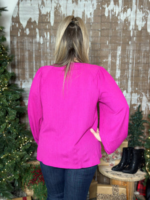 DOORCRASHER - Roundneck Crinkle Blouse - Magenta - FINAL SALE