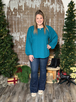 DOORCRASHER - Roundneck Crinkle Blouse - Teal - FINAL SALE