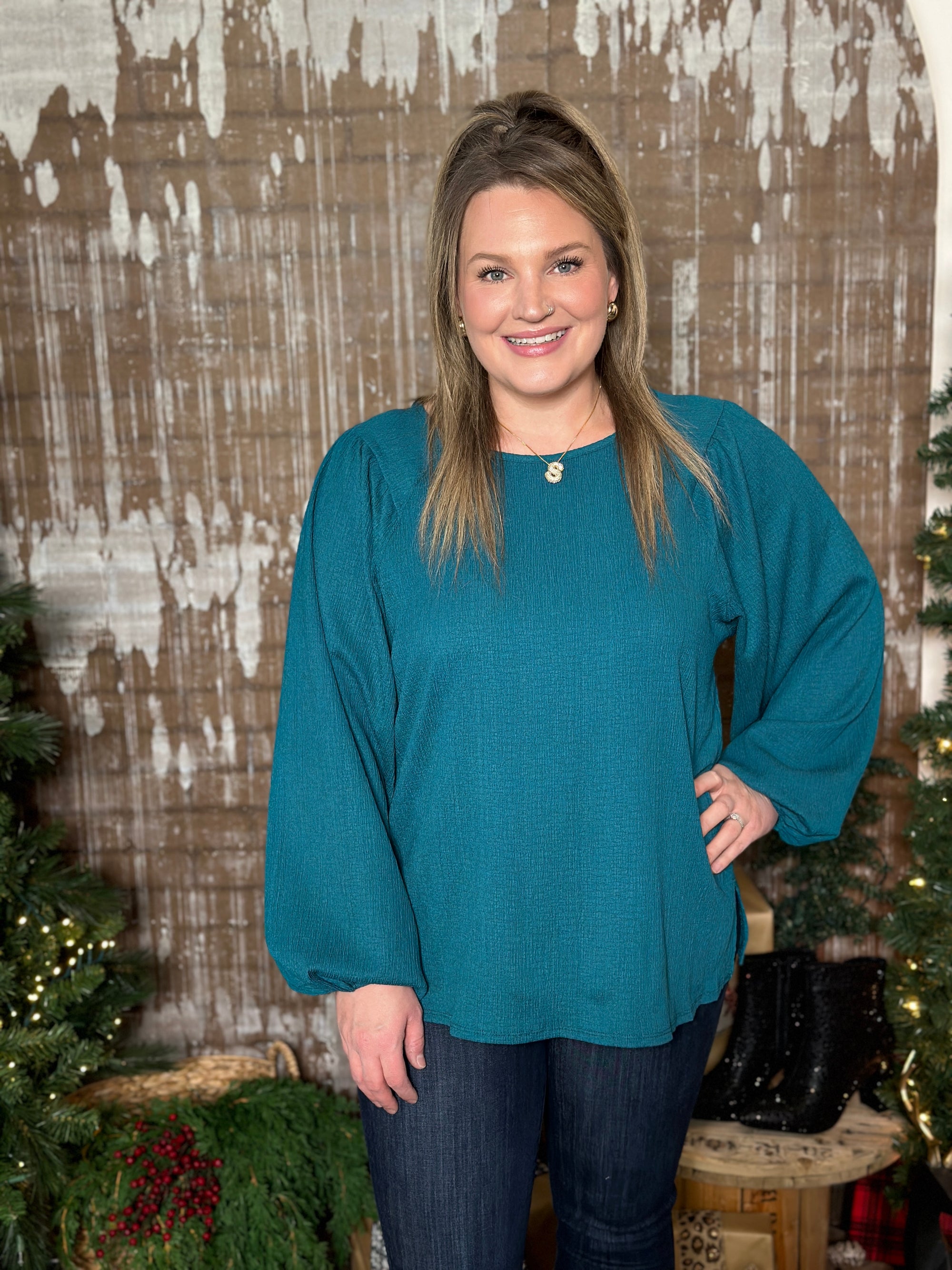 DOORCRASHER - Roundneck Crinkle Blouse - Teal - FINAL SALE