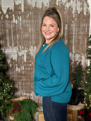 DOORCRASHER - Roundneck Crinkle Blouse - Teal - FINAL SALE