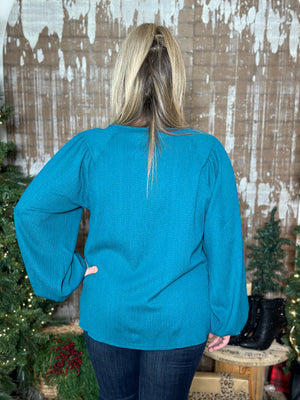 DOORCRASHER - Roundneck Crinkle Blouse - Teal - FINAL SALE