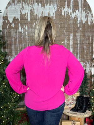 DOORCRASHER - Vneck Airflow Blouse - Magenta - FINAL SALE