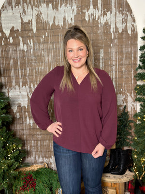 DOORCRASHER - Vneck Airflow Blouse - Plum - FINAL SALE