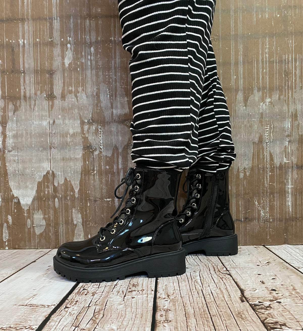 Patent lace up ankle on sale boots