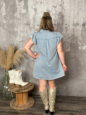 Ruched Denim Mineral Wash Dress (SMALL LEFT)