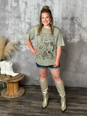 Mineral Wash Yeehaw graphic Tee - Taupe