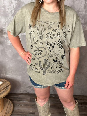 Mineral Wash Yeehaw graphic Tee - Taupe