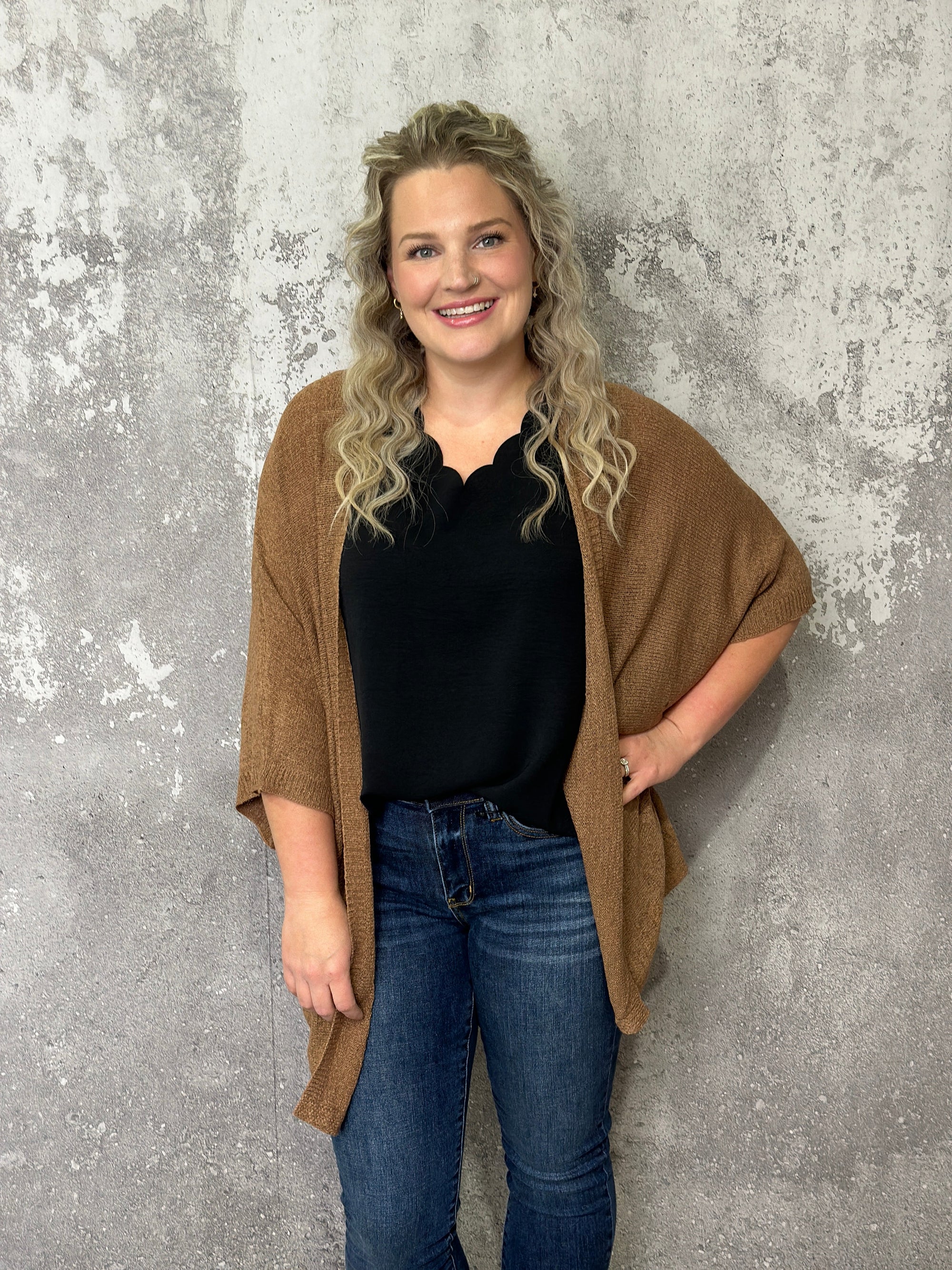 Short Sleeve Stunner Cardigan - Brown - FINAL SALE