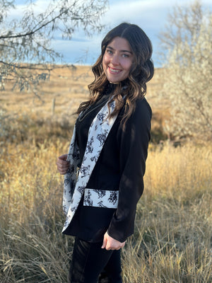 Black Blazer with Western Print Detail