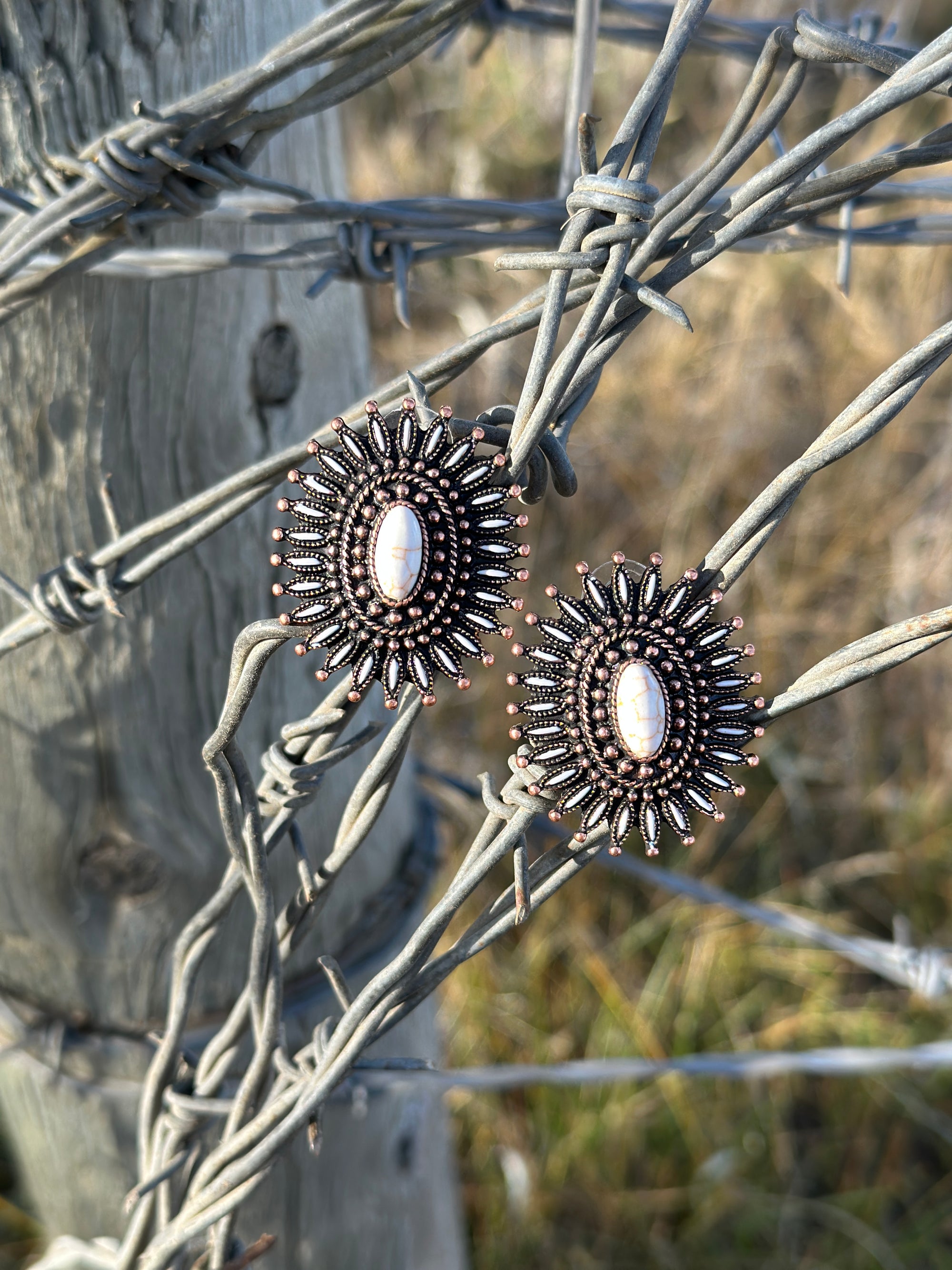 Bronze Starburst Oval Earring