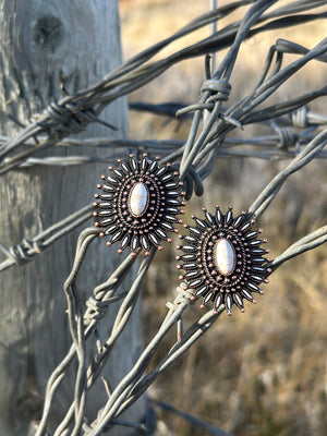 Bronze Starburst Oval Earring