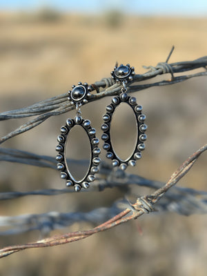 Silver Beaded Oval Earring