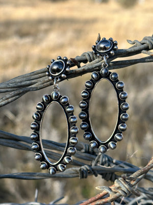 Silver Beaded Oval Earring