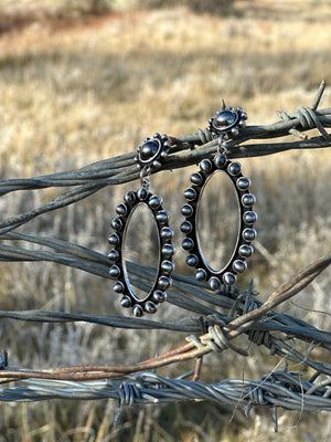 Silver Beaded Oval Earring