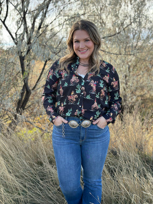 Prairie Rose Cowgirl Western Top with Pearl Snap Buttons