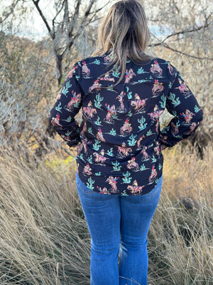 Prairie Rose Cowgirl Western Top with Pearl Snap Buttons