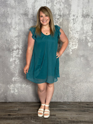 Pleated Teal Dress - FINAL SALE