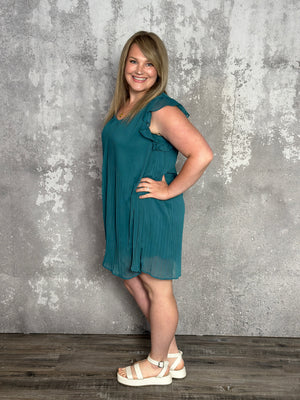 Pleated Teal Dress - FINAL SALE