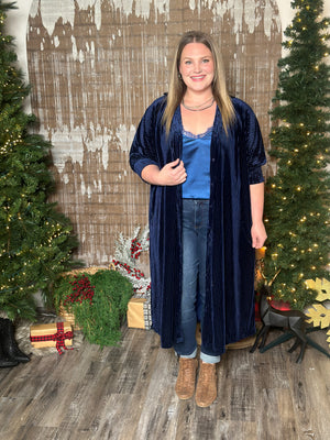 Pleated Velvet Duster/Dress - Navy