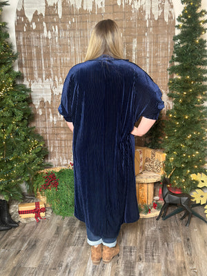 Pleated Velvet Duster/Dress - Navy