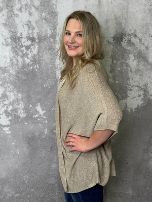 Short Sleeve Stunner Cardigan - Tan - FINAL SALE