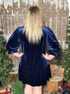 Navy Velvet Dress (Small - 3X)