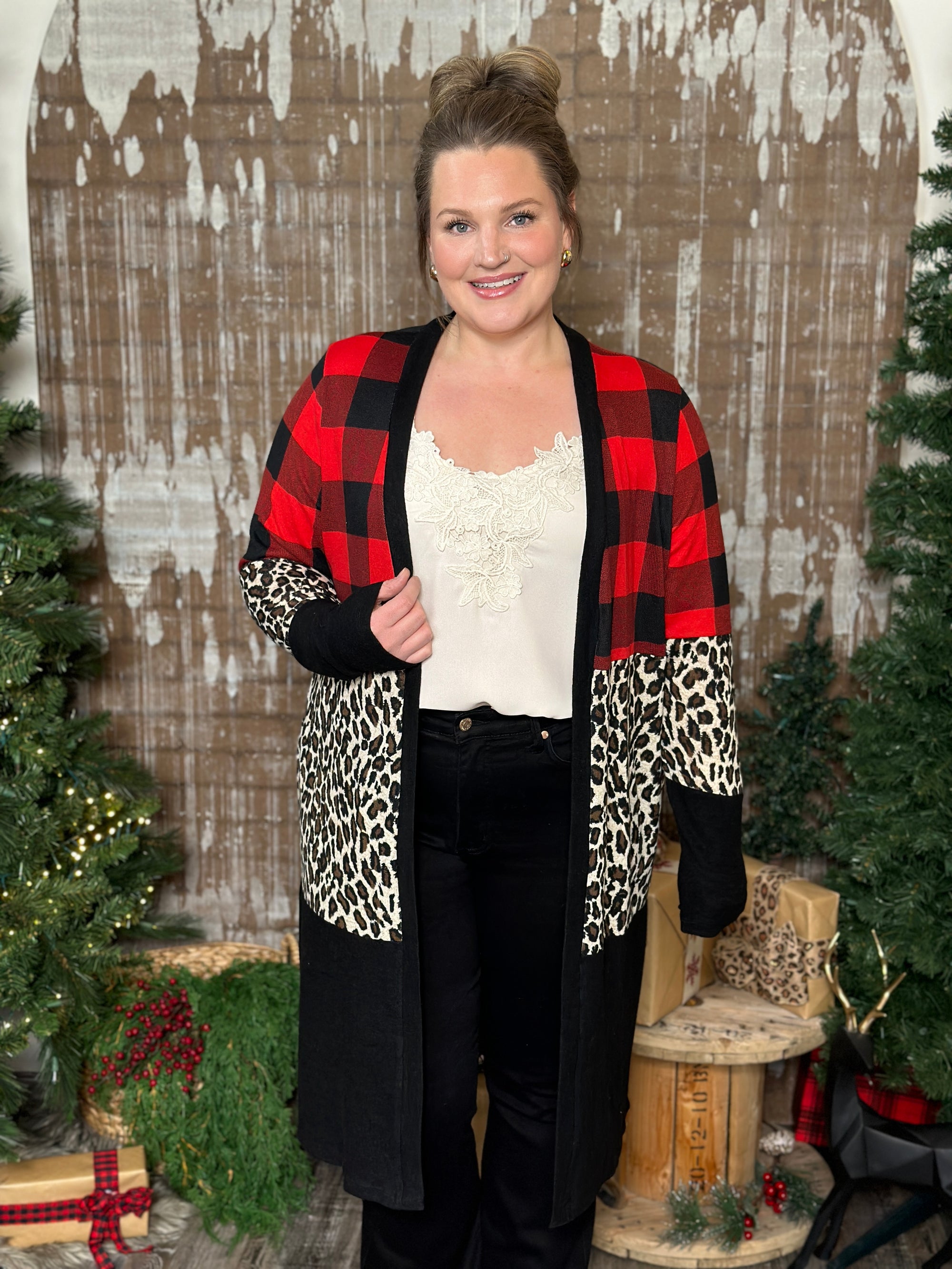 DOORCRASHER - Buffalo Plaid and Leopard Colorblock Cardigan Bundle Gift Set (Small - 3X) - FINAL SALE