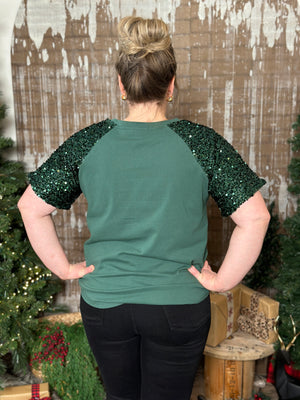 DOORCRASHER - Green Sequin Sleeve Top - (Small - 3X) FINAL SALE