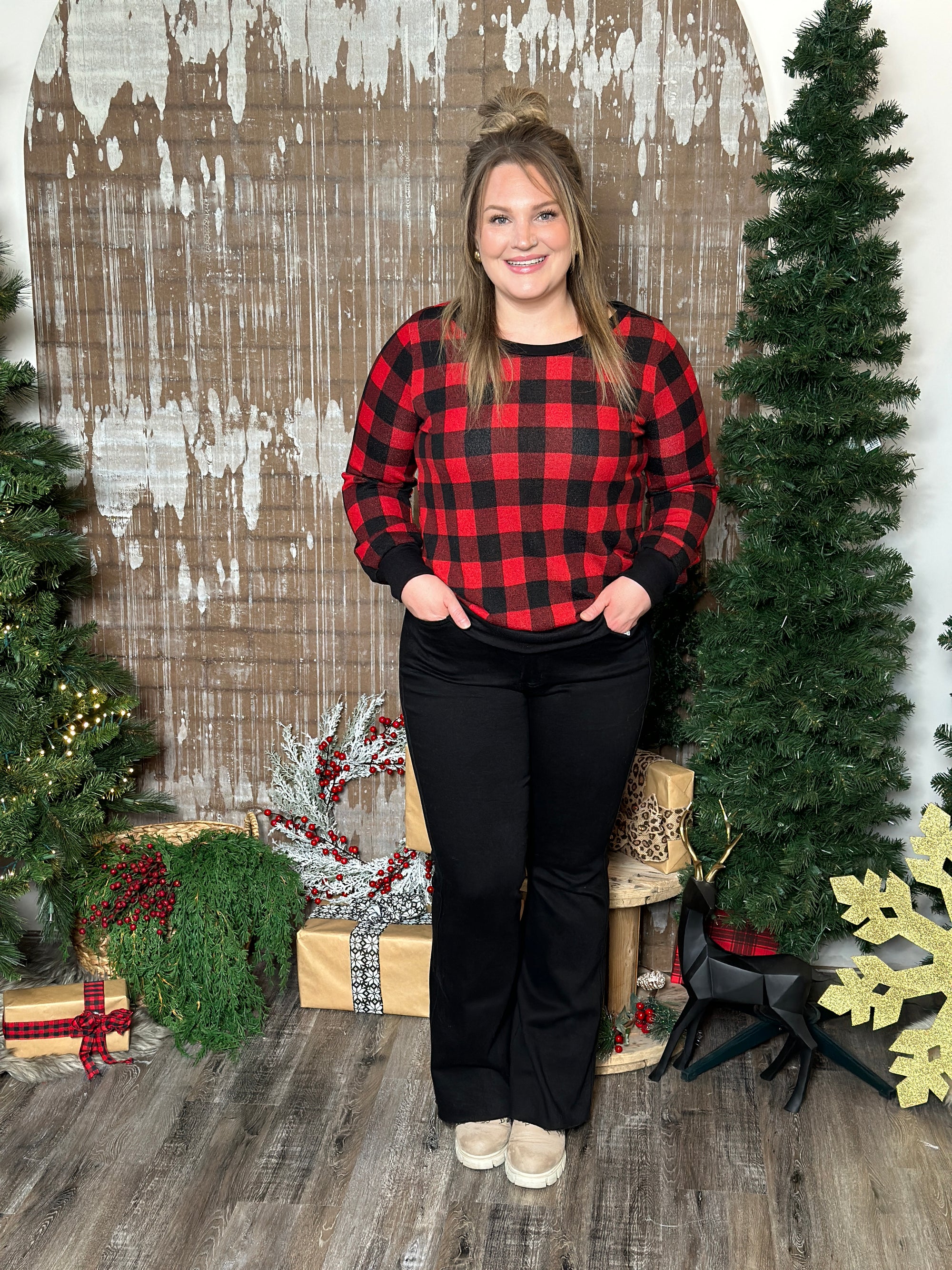 DOORCRASHER - Buffalo Plaid Roundneck Top  (Small - 3X) - Final Sale