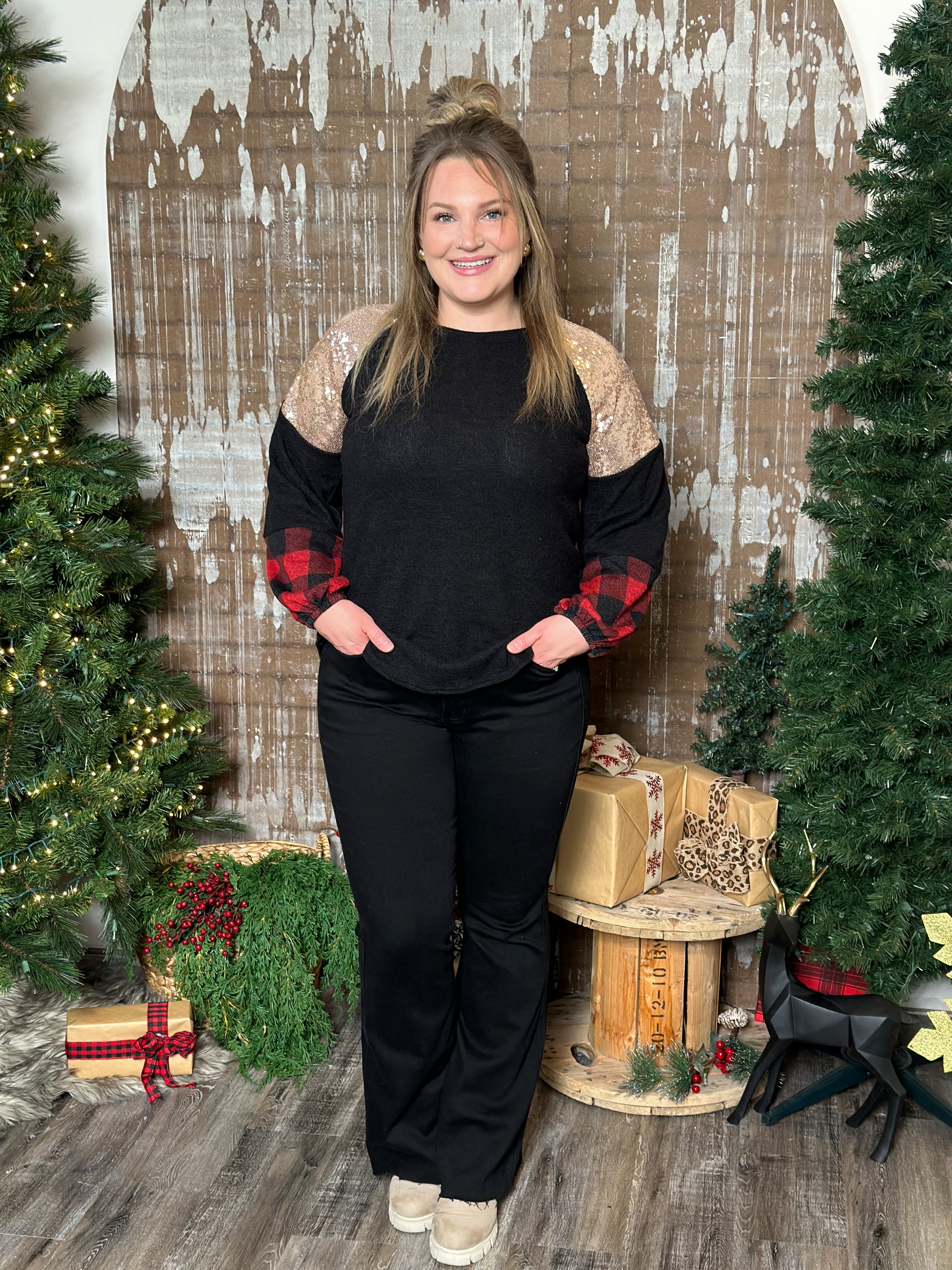 DOORCRASHER - Buffalo Plaid Gold Sequin Top  - FINAL SALE