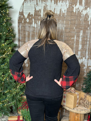 DOORCRASHER - Buffalo Plaid Gold Sequin Top  - FINAL SALE