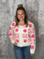 Neon Pink and White Knit Floral Cardigan/Sweater (LARGE LEFT)